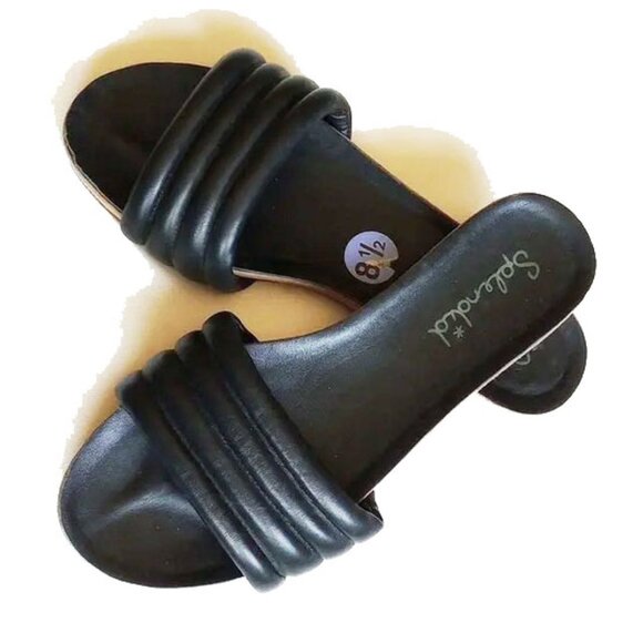 Splendid Shoes - NWT $88 Splendid Leather Puff Sandals 8.5 Black Contoured Footbed